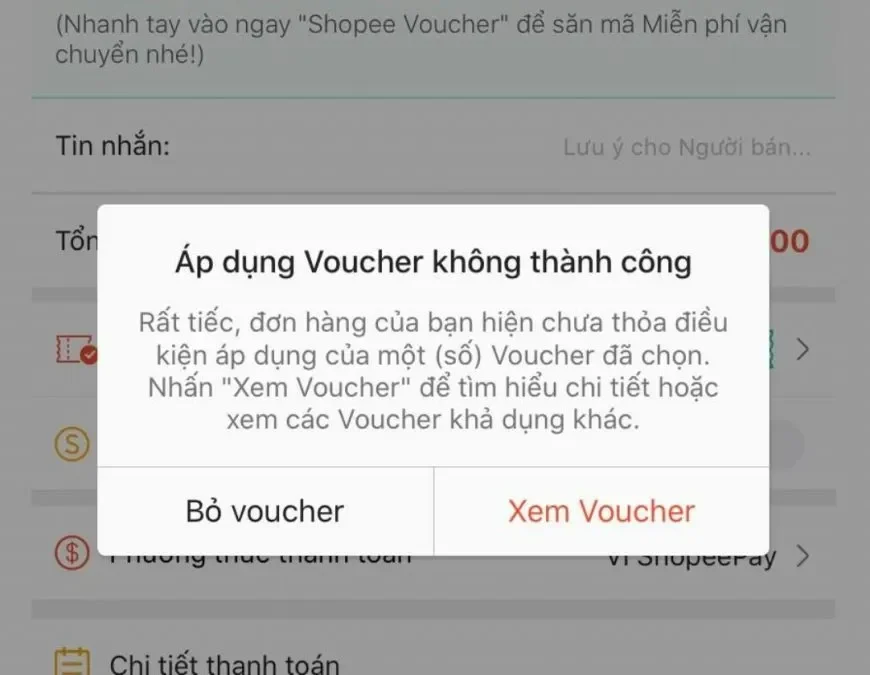 Điều kiện sử dụng Voucher không được đáp ứng