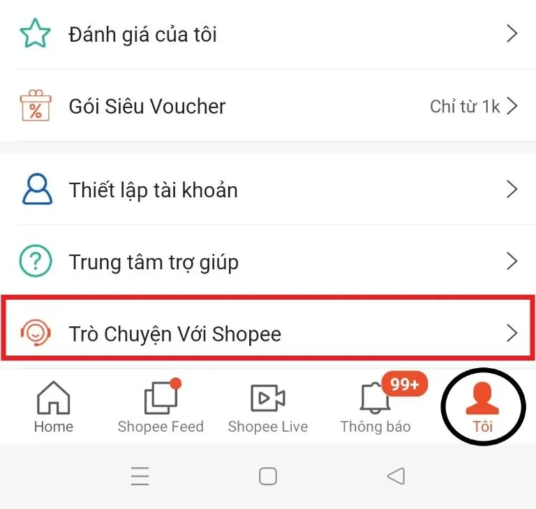 Liên hệ bộ phận hỗ trợ Shopee